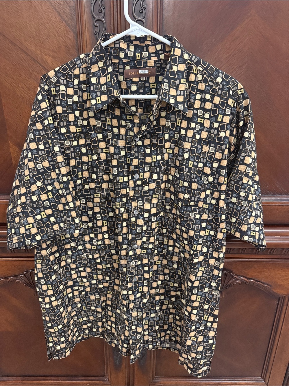 Men’s Tori Richard Black & Tan Geometric Camp Shirt XL